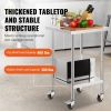 Stainless Steel Work Table 24 x 24 x 38 Inch, 700 LBS Load Capacity with 4 Wheels, 3 Adjustable Height Levels