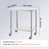 Stainless Steel Work Table 24 x 36 x 38 Inch, with 4 Wheels, 3 Adjustable Height Levels