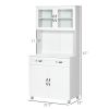 Tall Kitchen Pantry Cabinet Storage, Modern Kitchen Pantry Cabinet with Framed Glass Doors, Shelves and Drawers, White
