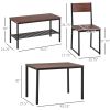 4-Piece Dining Set Industrial Wooden Table Chairs Bench Storage Rack Rustic Brown Black