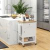 Kitchen Cart, White, Rolling Island with Rubberwood Top, Drawer, Wine Rack, Cabinet on Wheels