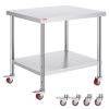 Stainless Steel Work Table 36 x 30 x 34 Inch, 700 LBS Load Capacity with 4 Wheels, 3 Adjustable Height Levels