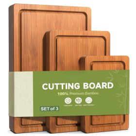 3-Piece Set Deep-Carbonized Bamboo Cutting Board For Kitchen  Crack Resistant Wood Chopping Boards With Deep Juice Grooves Pre Oiled Butcher Bloc (Option: Brown)