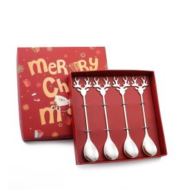 4pcs /Pack Christmas Deer Stirring Spoon Coffee Dessert Scoop (type: Gadgets, Color: Silver)