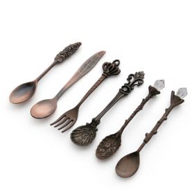 Vintage Mini Coffee Spoons Suit For Coffee Fruit Dessert (type: Cutlery Sets, Color: Red Bronze)