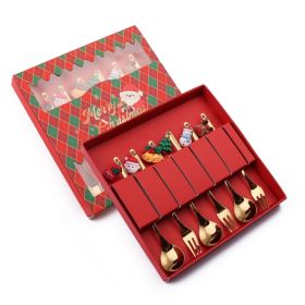 6pcs /Pack Christmas Mixing Spoon Fruit Fork With Pendant Flatware (Options: Spoon & Fork, Color: Gold)