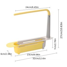 Sink Rack; Telescopic Drain Rack; Kitchen Supplies; Multi-functional Pull-out Storage Rack; Can Be Hung Dishwashing Rag Rack (Color: Yellow)