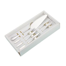 6pcs/set Cake Knife And Fork Set for Household & Commerial (type: With 2-tine Forks, Color: Silver)