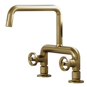 2-Handle 2 Holes Deck Mount Modern Kitchen Faucet With 360 ° Swivel Spout In Matte Black (Color: Brushed Nickel)