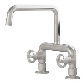 2-Handle 2 Holes Deck Mount Modern Kitchen Faucet With 360 ° Swivel Spout In Matte Black (Color: Brushed Gold)