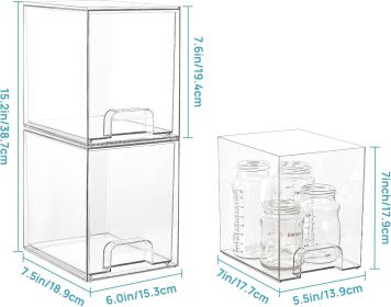7.6" H Clear Stackable Storage Drawers, 4 Pack Plastic Organizers Bins for Skincare, Cosmetics,Beauty Supplies,Ideal for Vanity, Bathroom (Color: clear)