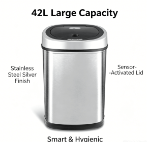 42L Stainless Steel Automatic Sensor Trash Can, Touchless Motion Sensor Garbage Bin with Lid (Style: 42-liter stainless steel, silver)