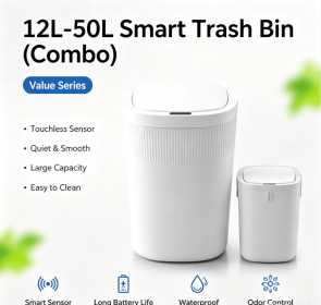12L-50L Automatic Touchless Sensor Trash Can Combo Set, Waterproof Smart Motion Sensor Garbage Bin (Style: CB-DZT-50-36/12-36BK)