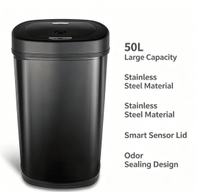 50L Matte Black Stainless Steel Automatic Sensor Trash Can, Touchless Motion Activated Garbage Bin with Sealed Lid (Style: 50-liter stainless steel, black)