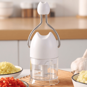 Manual Food Chopper, 3-Blade Stainless Steel Garlic Mincer, Hand-Press Onion Cutter & Vegetable Blender for Garlic, Onion, Chili, Nuts (Style: Garlic Chopper - White)