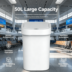 Large 50L Touch Free Sensor Waste Bin, Automatic Open Lid Plastic Trash Can (Style: 50-liter white plastic smart sensor)