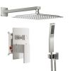 Wall-mounted shower faucet set - 10-12inch square overhead spray + handheld shower head with pressure balance and temperature control valve