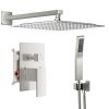 Wall-mounted shower faucet set - 10-12inch square overhead spray + handheld shower head with pressure balance and temperature control valve