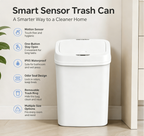 10L Automatic Motion Sensor Trash Can, Touchless Rectangular Garbage Bin with Odor-Sealing Ring (Style: White)