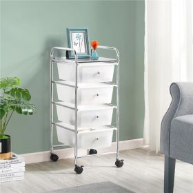 4-Drawer Cart Storage Bin Organizer Rolling with Plastic Drawers (Color: White)