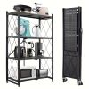 5-Tier Foldable Storage Rack with Wheels Multi-Purpose Metal Organizer for Kitchen Garage Laundry Room No Assembly Required Mobile Storage Shelf
