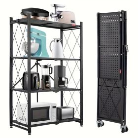 5-Tier Foldable Storage Rack with Wheels Multi-Purpose Metal Organizer for Kitchen Garage Laundry Room No Assembly Required Mobile Storage Shelf (size: 4-Tier)