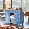Kitchen cart with Rubber wood desktop rolling mobile kitchen island with storage and 5 draws -53 Inch length