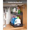 Under Sink Organizer, 2 Pack 2-Tier Pull Out Cabinet Organizer with 4-Level Height Adjustment, Metal Slide Out Shelf