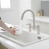 Modern Double Handle 2 Holes Deck Mount Bridge Kitchen Faucet With 360 Swivel Spout Sink Faucet In Matte Black