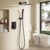 Wall-mounted shower faucet set - 10-12inch square overhead spray + handheld shower head with pressure balance and temperature control valve