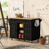 Kitchen cart with Rubber wood desktop rolling mobile kitchen island with storage and 5 draws -53 Inch length
