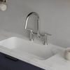 Modern Double Handle 2 Holes Deck Mount Bridge Kitchen Faucet With 360 Swivel Spout Sink Faucet In Matte Black