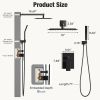 Wall-mounted shower faucet set - 10-12inch square overhead spray + handheld shower head with pressure balance and temperature control valve