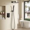 Wall-mounted shower faucet set - 10-12inch square overhead spray + handheld shower head with pressure balance and temperature control valve