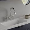 Modern Double Handle 2 Holes Deck Mount Bridge Kitchen Faucet With 360 Swivel Spout Sink Faucet In Matte Black