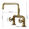 2-Handle 2 Holes Deck Mount Modern Kitchen Faucet With 360 ° Swivel Spout In Matte Black