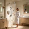 Wall-mounted shower faucet set - 10-12inch square overhead spray + handheld shower head with pressure balance and temperature control valve